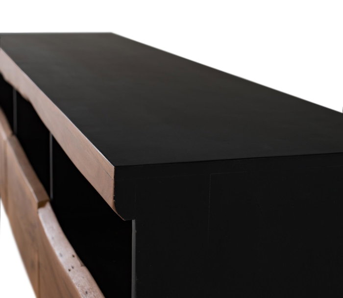 GINER Y COLOMER Meuble TV en bois d'acacia naturel et noir avec 3 tiroirs